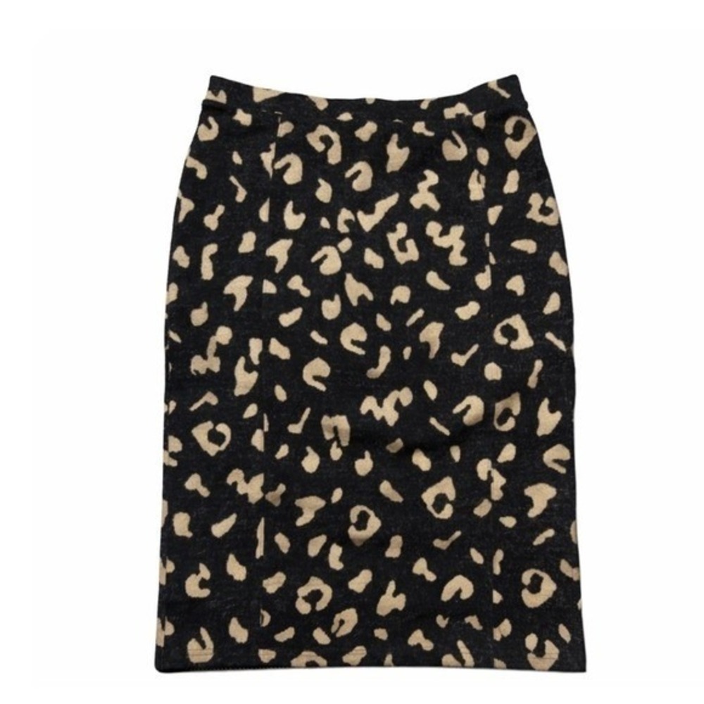 Maeve Anthropologie‎ Leopard Print Knit Pencil Skirt Black Tan Midi Large L